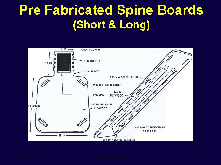 Pre Fabricated Spine Boards (Short & Long) Evacuation Litter Evacuation 25 