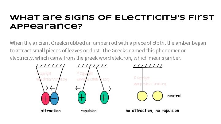 What are Signs of Electricity’s First Appearance? When the ancient Greeks rubbed an amber