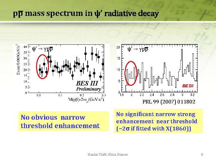 pp mass spectrum in ψ’ radiative decay ψ’ → γpp BES III BESII Preliminary pp mass spectrum in ψ’ radiative decay ψ’ → γpp BES III BESII Preliminary