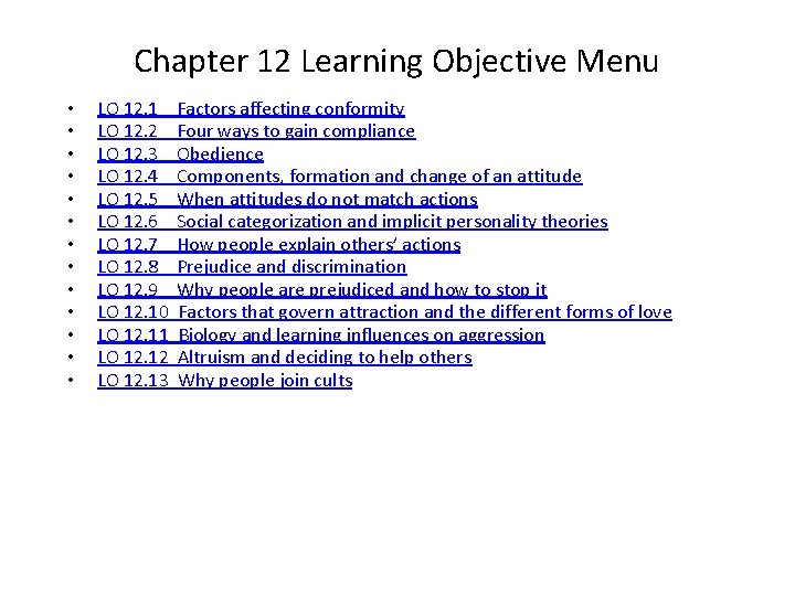 Chapter 12 Learning Objective Menu • • • • LO 12. 1 LO 12.