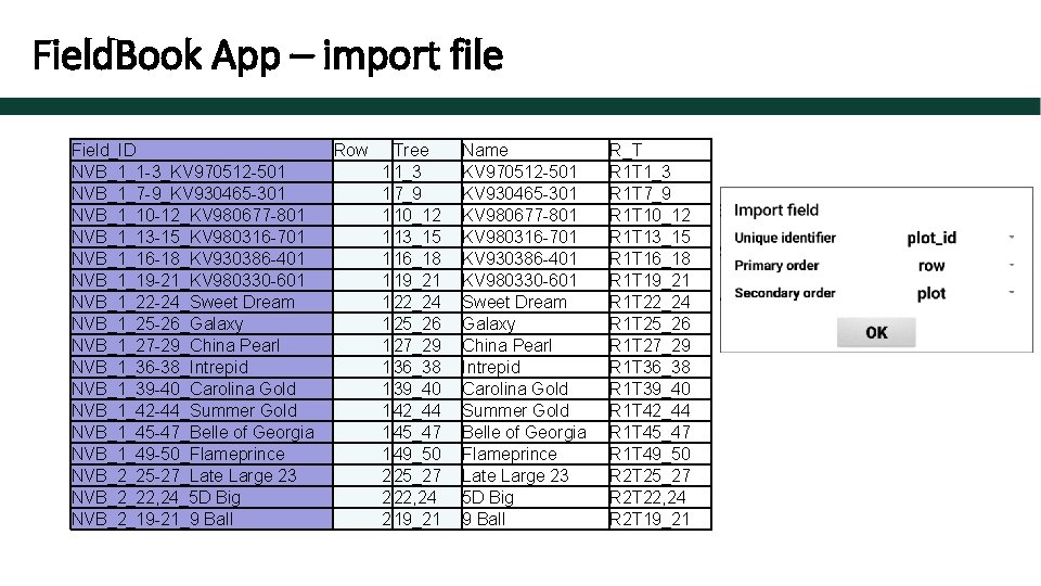 Field. Book App – import file Field_ID NVB_1_1 -3_KV 970512 -501 NVB_1_7 -9_KV 930465