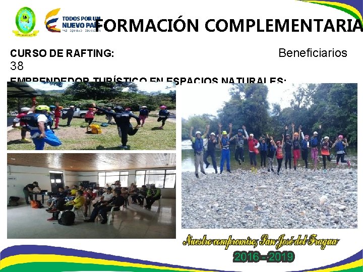 FORMACIÓN COMPLEMENTARIA CURSO DE RAFTING: 38 Beneficiarios EMPRENDEDOR TURÍSTICO EN ESPACIOS NATURALES: Beneficiarios 26
