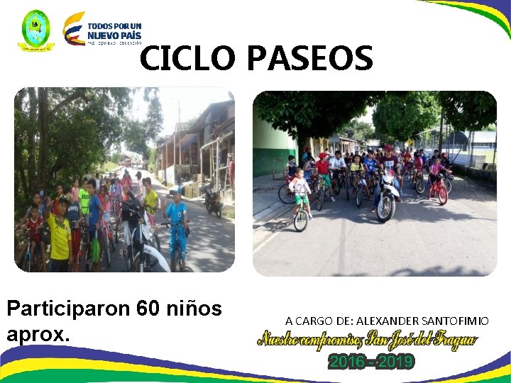 CICLO PASEOS Participaron 60 niños aprox. A CARGO DE: ALEXANDER SANTOFIMIO 