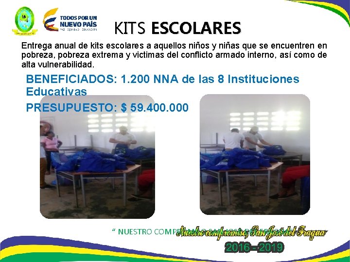 KITS ESCOLARES Entrega anual de kits escolares a aquellos niños y niñas que se