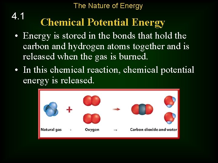 The Nature of Energy 4. 1 Chemical Potential Energy • Energy is stored in