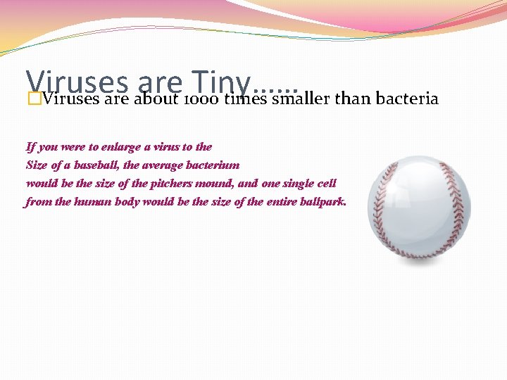 Viruses are Tiny…… �Viruses are about 1000 times smaller than bacteria If you were