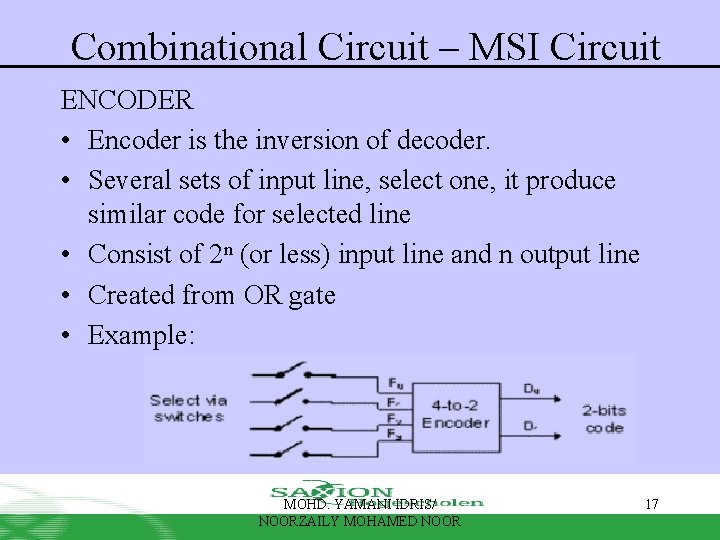 Combinational Circuit – MSI Circuit ENCODER • Encoder is the inversion of decoder. •