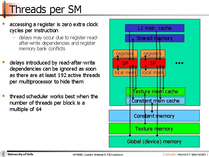 Threads per SM § accessing a register is zero extra clock L 1 instr.