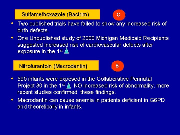Sulfamethoxazole (Bactrim) C • Two published trials have failed to show any increased risk