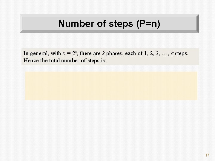 Number of steps (P=n) In general, with n = 2 k, there are k