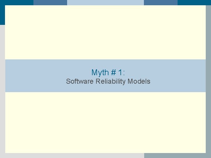 Myth # 1: Software Reliability Models 