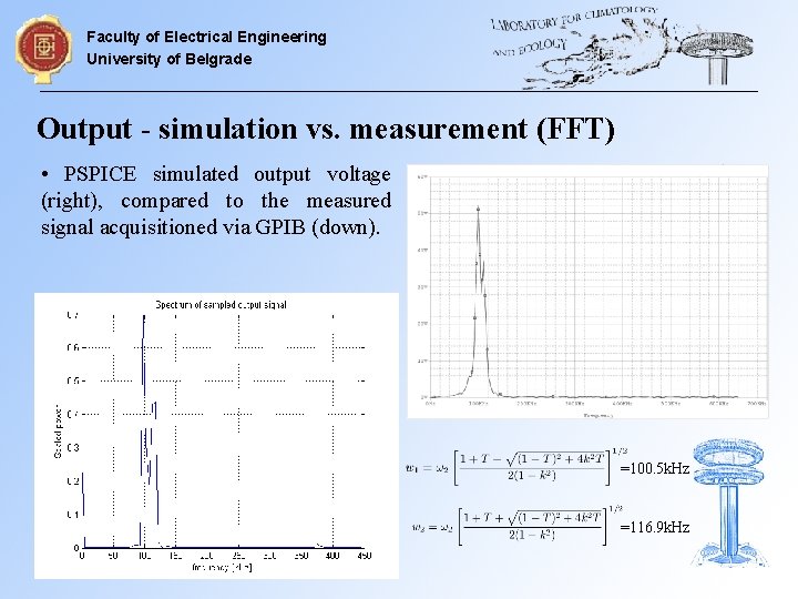 Faculty of Electrical Engineering University of Belgrade Output - simulation vs. measurement (FFT) •