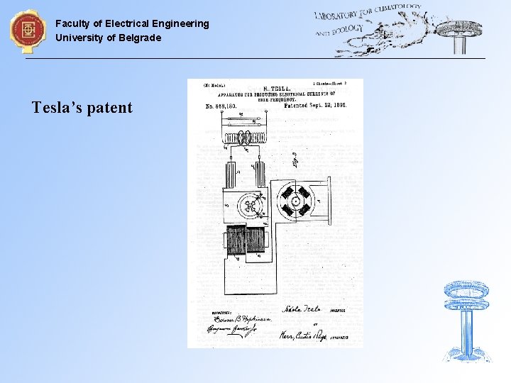 Faculty of Electrical Engineering University of Belgrade Tesla’s patent 