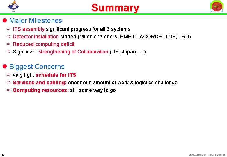 Summary l Major Milestones ð ITS assembly significant progress for all 3 systems ð