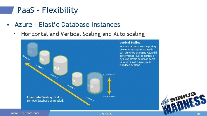 Paa. S – Flexibility • Azure – Elastic Database Instances • Horizontal and Vertical