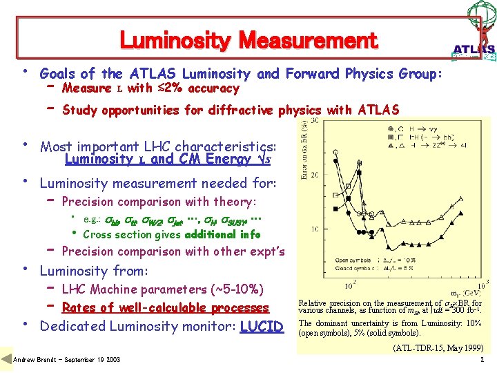 Luminosity Measurement • • • Goals of the ATLAS Luminosity and Forward Physics Group: