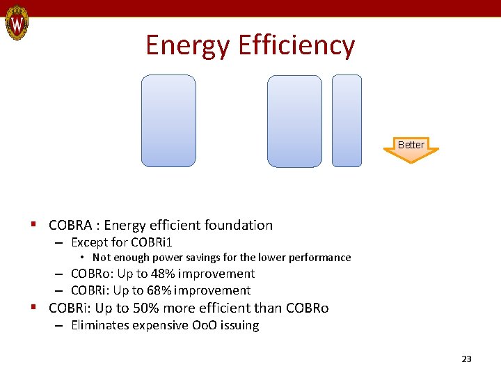 Energy Efficiency Better § COBRA : Energy efficient foundation – Except for COBRi 1