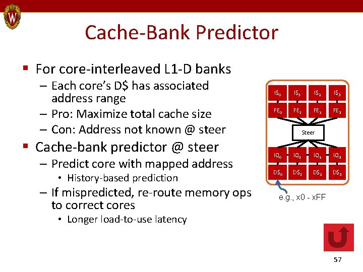 Cache-Bank Predictor § For core-interleaved L 1 -D banks – Each core’s D$ has