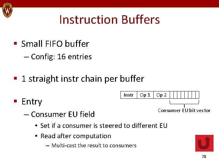 Instruction Buffers § Small FIFO buffer – Config: 16 entries § 1 straight instr