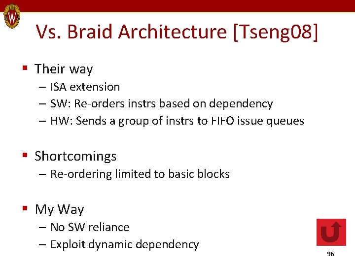 Vs. Braid Architecture [Tseng 08] § Their way – ISA extension – SW: Re-orders