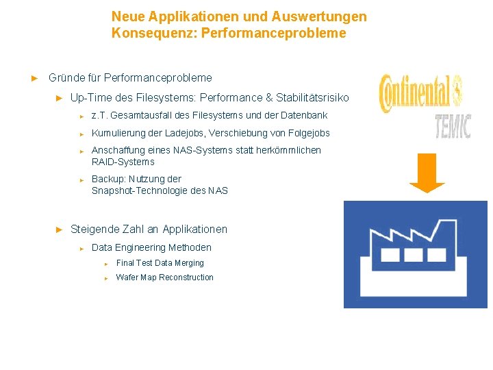 Neue Applikationen und Auswertungen Konsequenz: Performanceprobleme ► Gründe für Performanceprobleme ► Up-Time des Filesystems: