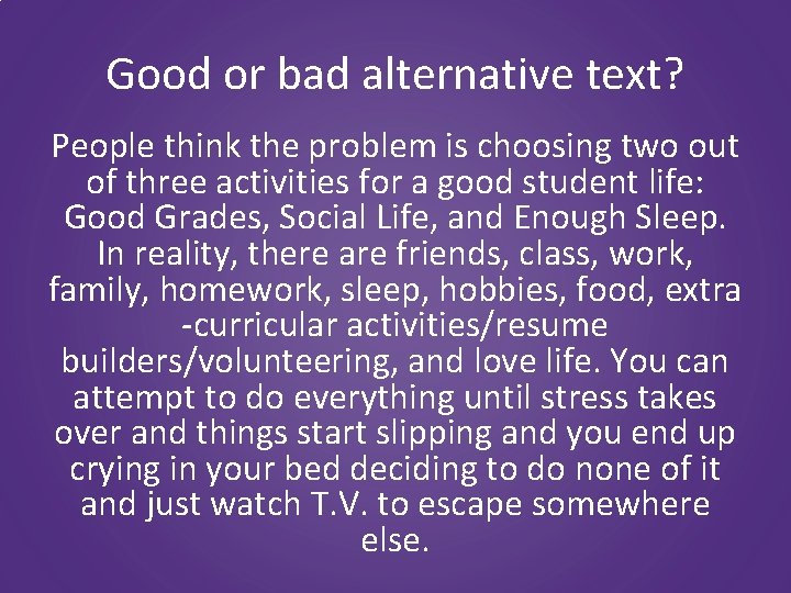 Good or bad alternative text? People think the problem is choosing two out of