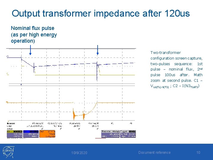 Output transformer impedance after 120 us Nominal flux pulse (as per high energy operation)