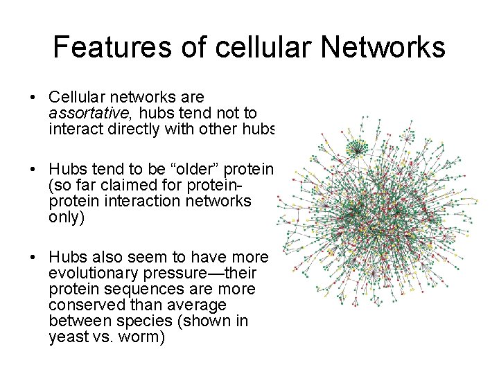 Features of cellular Networks • Cellular networks are assortative, hubs tend not to interact