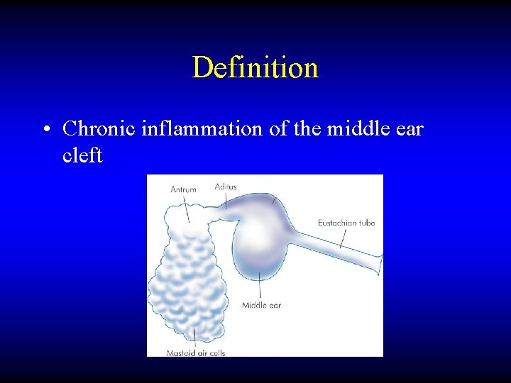 Definition • Chronic inflammation of the middle ear cleft 