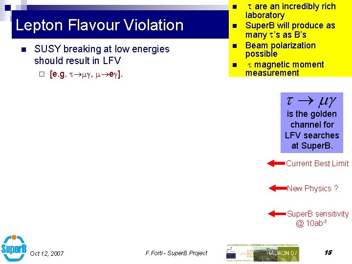 n Lepton Flavour Violation n SUSY breaking at low energies should result in LFV