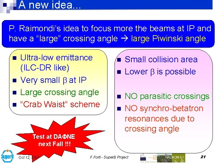 A new idea. . . P. Raimondi’s idea to focus more the beams at