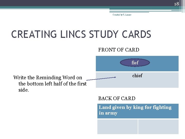 18 Created by T. Lanier CREATING LINCS STUDY CARDS FRONT OF CARD fief Write