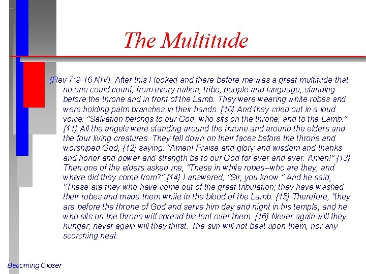 The Multitude (Rev 7: 9 -16 NIV) After this I looked and there before