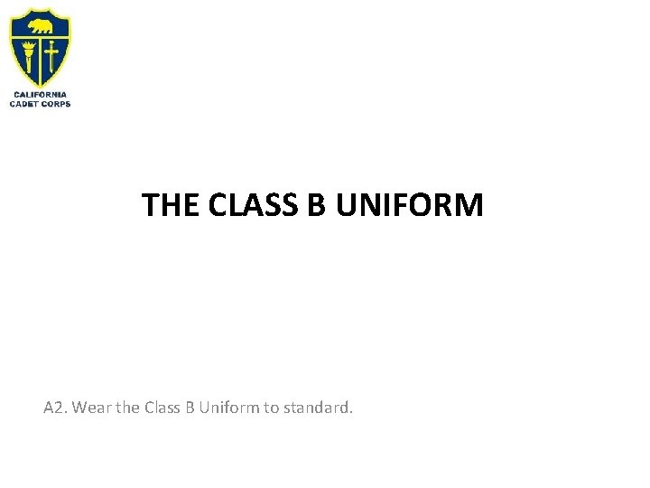 THE CLASS B UNIFORM A 2. Wear the Class B Uniform to standard. 