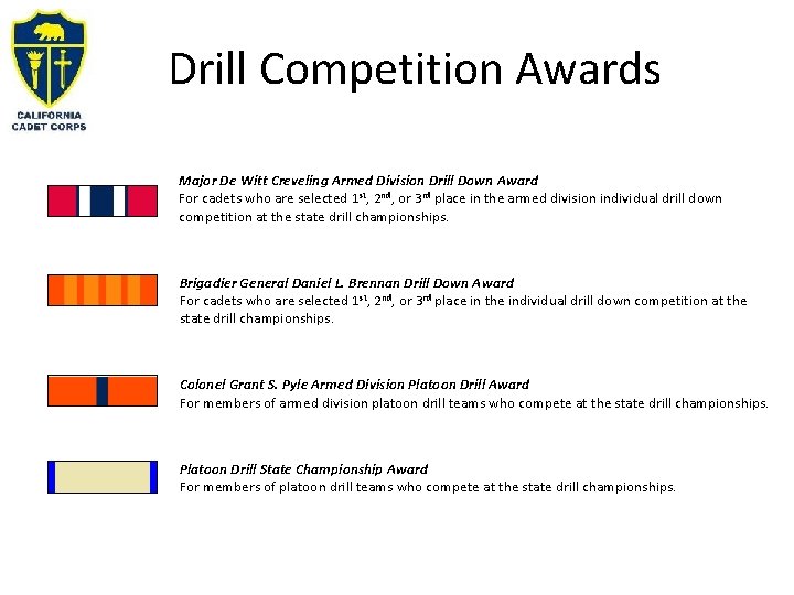 Drill Competition Awards Major De Witt Creveling Armed Division Drill Down Award For cadets