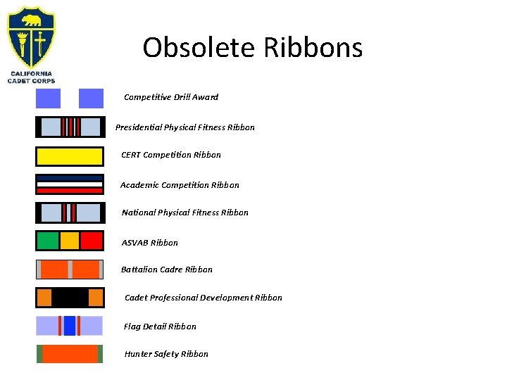 Obsolete Ribbons Competitive Drill Award Presidential Physical Fitness Ribbon CERT Competition Ribbon Academic Competition