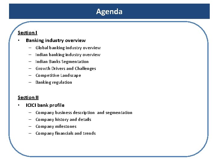 Agenda Section I • Banking industry overview – – – Global banking industry overview Agenda Section I • Banking industry overview – – – Global banking industry overview