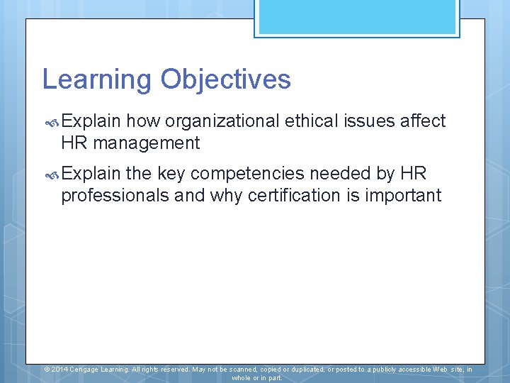Learning Objectives Explain how organizational ethical issues affect HR management Explain the key competencies