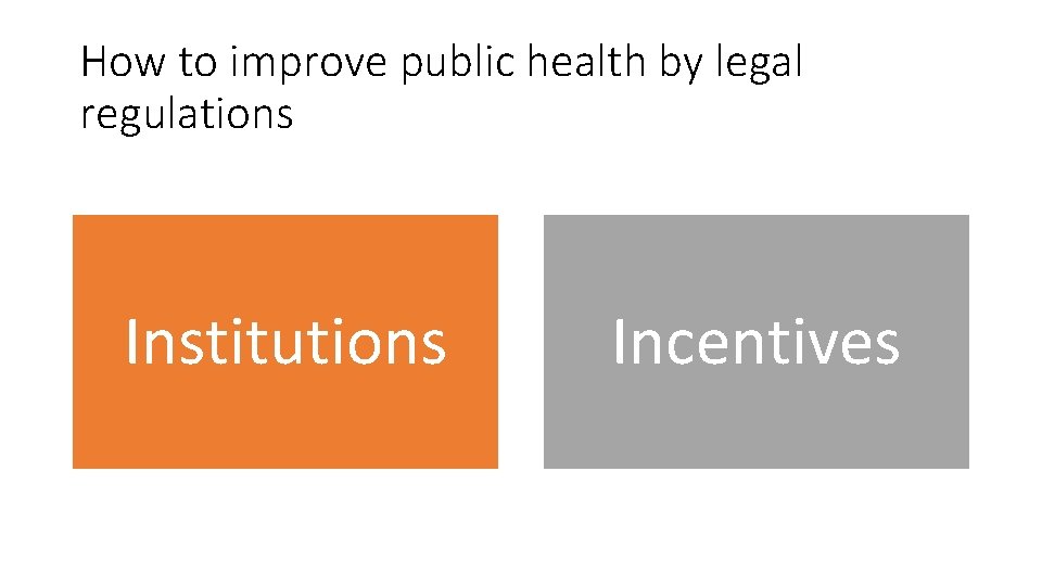 How to improve public health by legal regulations Institutions Incentives 