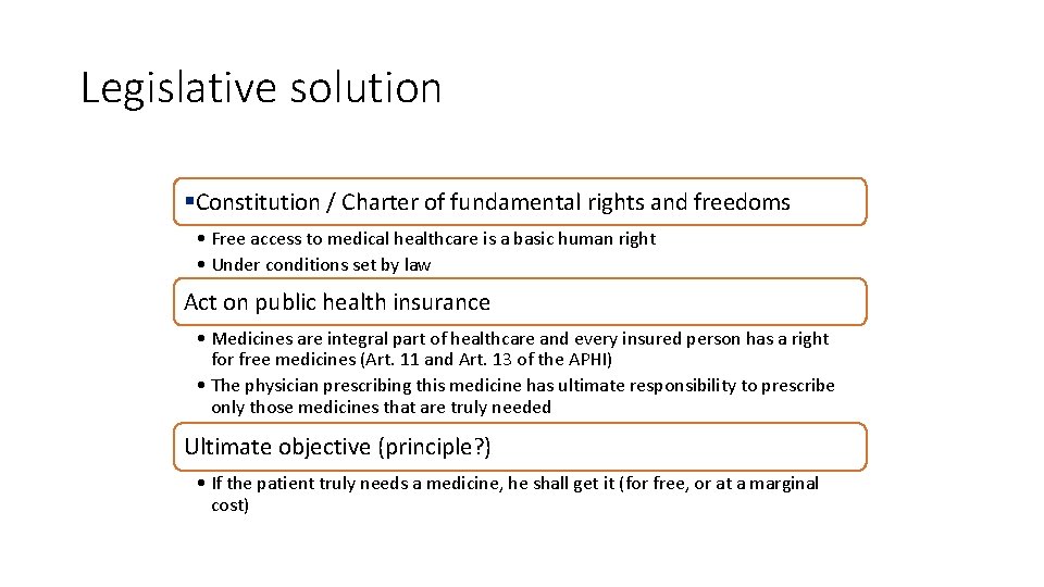 Legislative solution §Constitution / Charter of fundamental rights and freedoms • Free access to