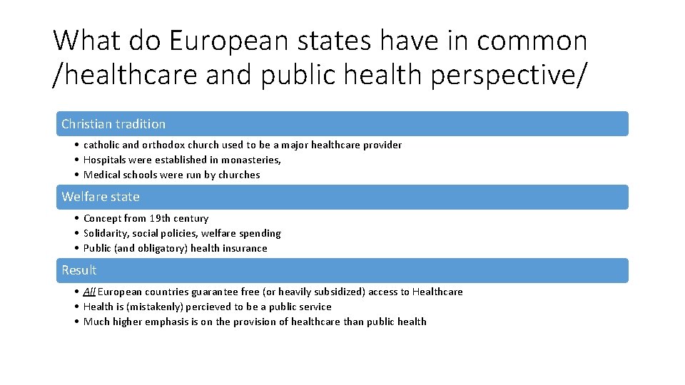 What do European states have in common /healthcare and public health perspective/ Christian tradition