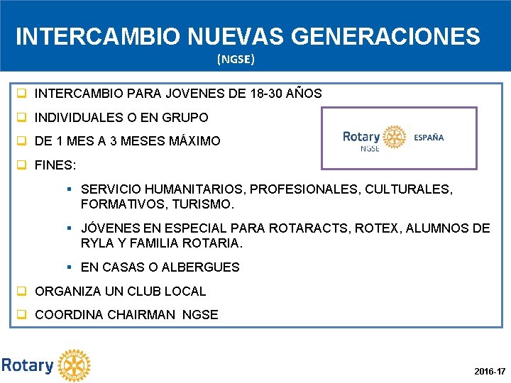 INTERCAMBIO NUEVAS GENERACIONES (NGSE) q INTERCAMBIO PARA JOVENES DE 18 -30 AÑOS q INDIVIDUALES