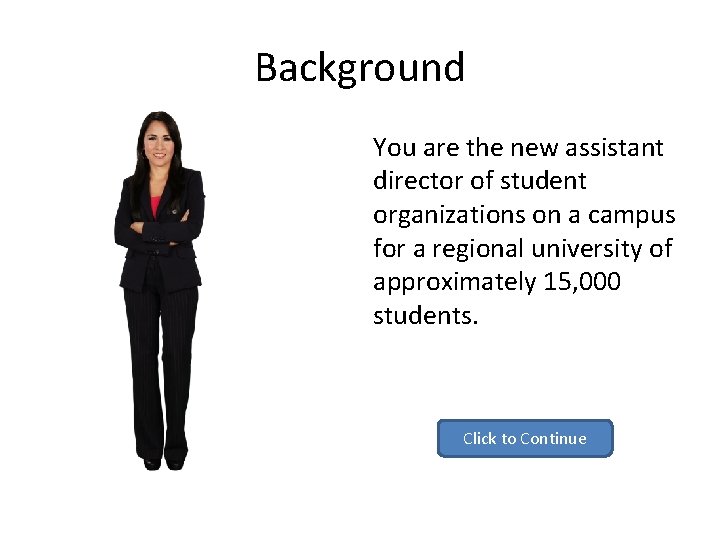 Background You are the new assistant director of student organizations on a campus for