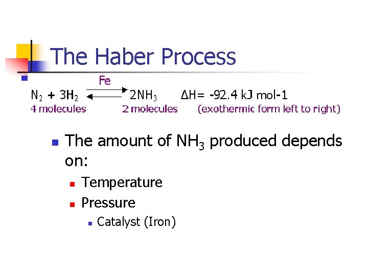 The Haber Process n The amount of NH 3 produced depends on: n n