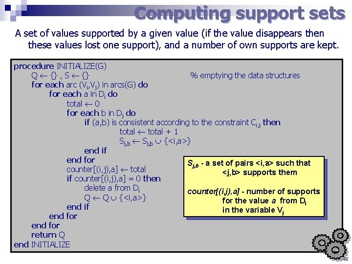 Computing support sets A set of values supported by a given value (if the