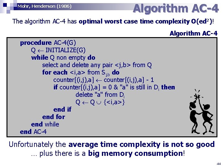 Mohr, Henderson (1986) Algorithm AC-4 The algorithm AC-4 has optimal worst case time complexity