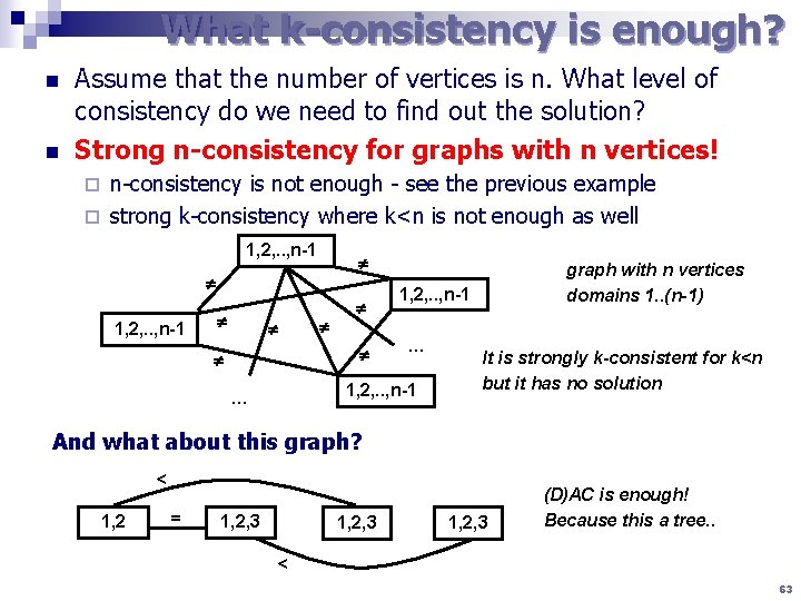 What k-consistency is enough? n n Assume that the number of vertices is n.