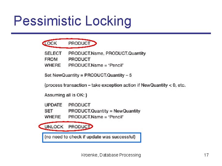 Pessimistic Locking Kroenke, Database Processing 17 