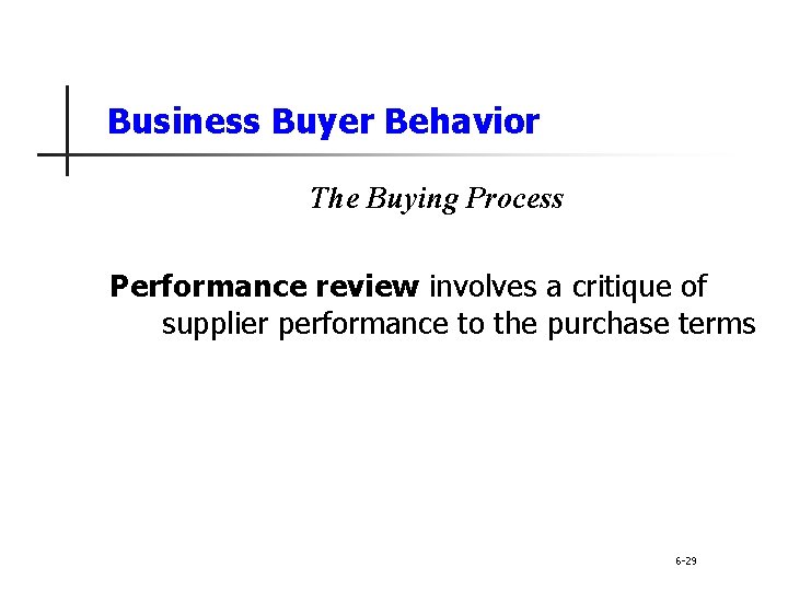 Business Buyer Behavior The Buying Process Performance review involves a critique of supplier performance