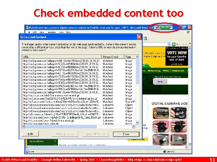 Check embedded content too Usable Privacy and Security • Carnegie Mellon University • Spring